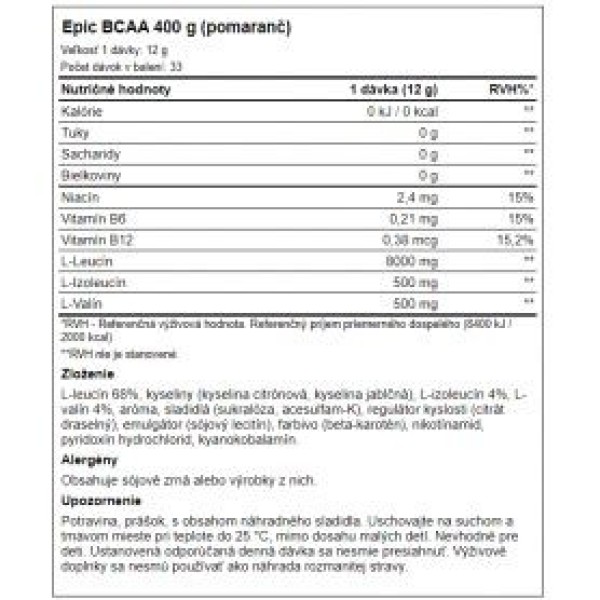 Peak Performance - Epic BCAA 400 g Peak Performance